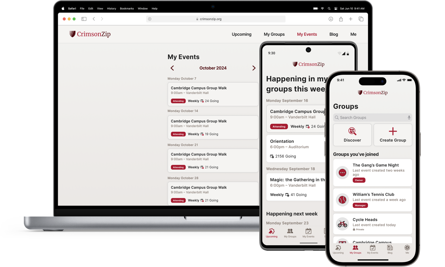 Image showing Crimson Zip running on a computer, iPhone and android phone