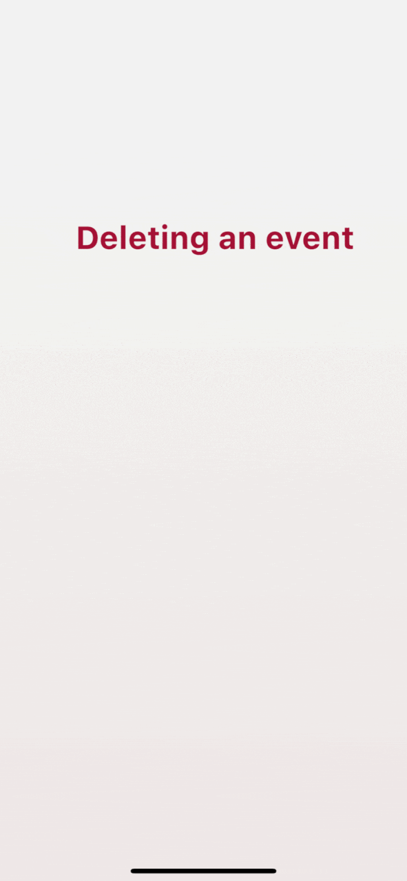 Animated screenshot showing how to delete a previously created event